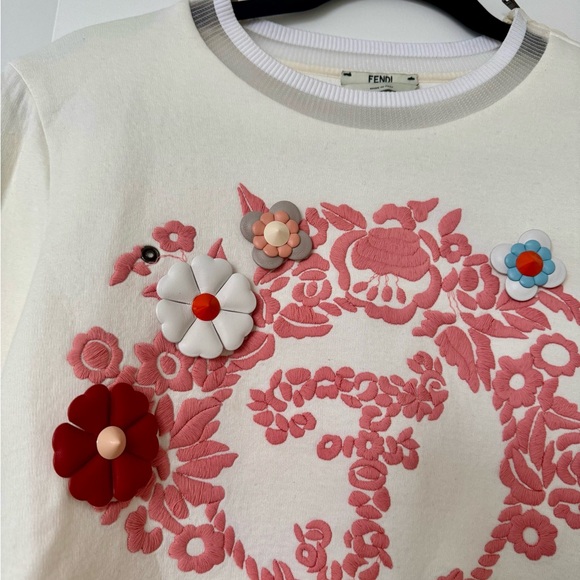 FENDI Fabulous sweatshirt with unique snap on flowers, zipper shoulder, size M - Picture 14 of 16